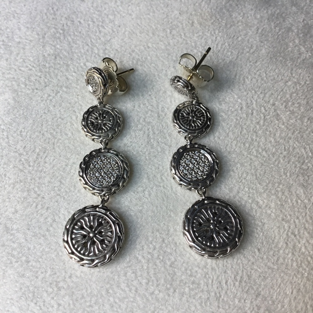 John Hardy Silver, Diamond, 18k Dangle Earrings